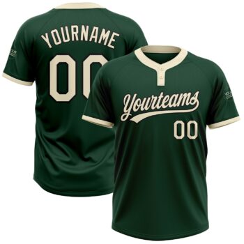 Custom Green Cream Black Two Button Unisex Softball Jersey