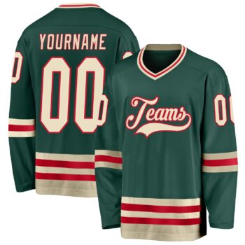 Custom Green Cream Red Hockey Jersey