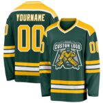 Custom Green Gold White Hockey Jersey