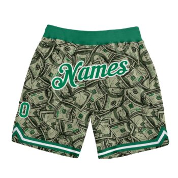 Custom Green Kelly Green White 3d Pattern Design Dollar Authentic Basketball Shorts