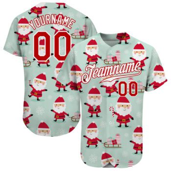 Custom Green Red White Christmas 3d Authentic Baseball Jersey