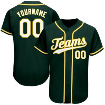 Custom Green White Gold Authentic Baseball Jersey