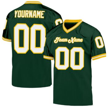 Custom Green White Gold Mesh Authentic Throwback Football Jersey