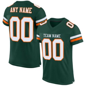 Custom Green White Orange Mesh Authentic Football Jersey