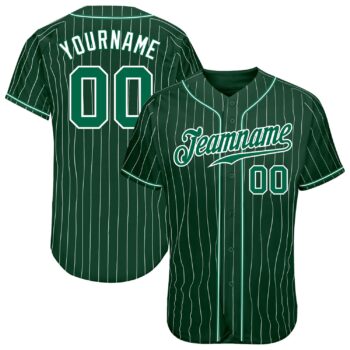Custom Green White Pinstripe Kelly Green White Authentic Baseball Jersey