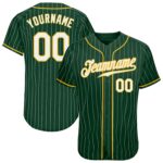 Custom Green White Pinstripe White Gold Authentic Baseball Jersey