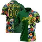 Custom Green Yellow 3d Pattern Design Tropical Pattern With Pineapples Palm Leaves And Flowers Performance Golf Polo Shirt