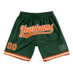 Custom Hunter Green Orange White Authentic Throwback Basketball Shorts