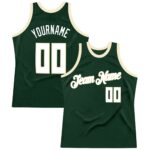 Custom Hunter Green White Cream Authentic Throwback Basketball Jersey