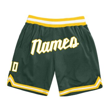 Custom Hunter Green White Gold Authentic Throwback Basketball Shorts