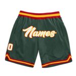 Custom Hunter Green White Red Authentic Throwback Basketball Shorts