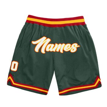 Custom Hunter Green White Red Authentic Throwback Basketball Shorts