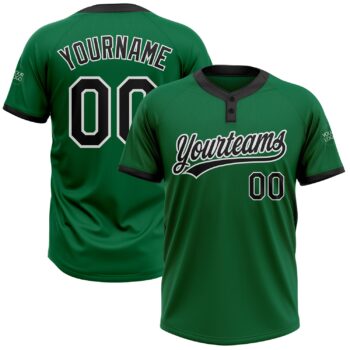 Custom Kelly Green Black White Two Button Unisex Softball Jersey