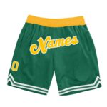 Custom Kelly Green Gold White Authentic Throwback Basketball Shorts