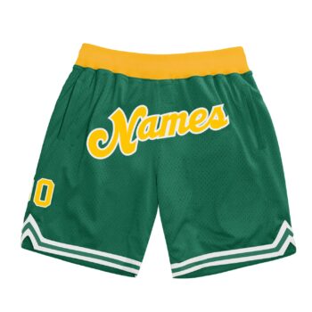Custom Kelly Green Gold White Authentic Throwback Basketball Shorts