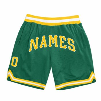 Custom Kelly Green Gold White Authentic Throwback Basketball Shorts