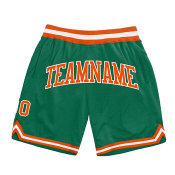 Custom Kelly Green Orange White Authentic Throwback Basketball Shorts