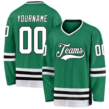 Custom Kelly Green White Black Hockey Jersey