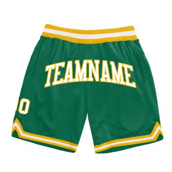 Custom Kelly Green White Gold Authentic Throwback Basketball Shorts