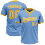 Custom Light Blue Gold White Two Button Unisex Softball Jersey