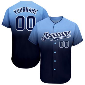 Custom Light Blue Navy White Authentic Fade Fashion Baseball Jersey