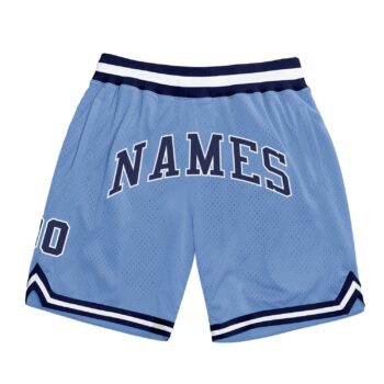 Custom Light Blue Navy White Authentic Throwback Basketball Shorts