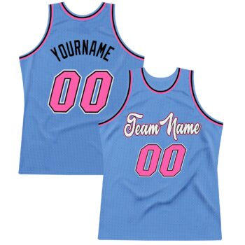Custom Light Blue Pink Black Authentic Throwback Basketball Jersey