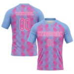 Custom Light Blue Pink White Geometric Shape Sublimation Volleyball Uniform Jersey