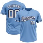 Custom Light Blue White Navy Two Button Unisex Softball Jersey