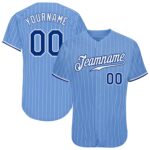Custom Light Blue White Pinstripe Royal White Authentic Baseball Jersey