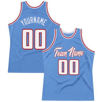Custom Light Blue White Red Authentic Throwback Basketball Jersey