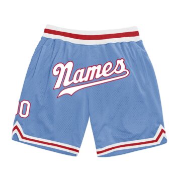 Custom Light Blue White Red Authentic Throwback Basketball Shorts