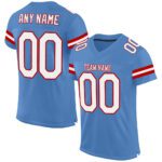 Custom Light Blue White Red Mesh Authentic Football Jersey