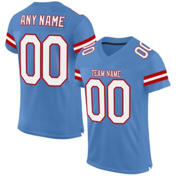 Custom Light Blue White Red Mesh Authentic Football Jersey