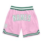 Custom Light Pink White Kelly Green Authentic Throwback Basketball Shorts