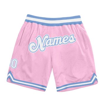 Custom Light Pink White Light Blue Authentic Throwback Basketball Shorts