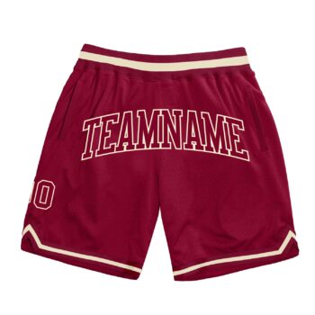 Custom Maroon Maroon Cream Authentic Throwback Basketball Shorts