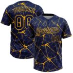 Custom Navy Gold 3d Pattern Abstract Network Two Button Unisex Softball Jersey