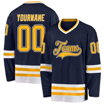 Custom Navy Gold White Hockey Jersey