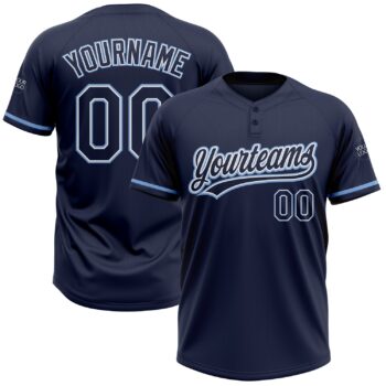 Custom Navy Navy Light Blue Two Button Unisex Softball Jersey
