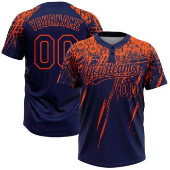 Custom Navy Orange 3d Pattern Abstract Sharp Shape Two Button Unisex Softball Jersey