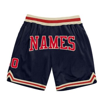 Custom Navy Red Cream Authentic Throwback Basketball Shorts