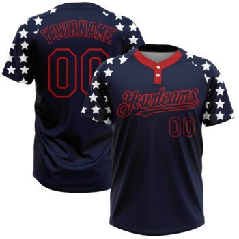 Custom Navy Red White 3d American Flag Fashion Two Button Unisex Softball Jersey
