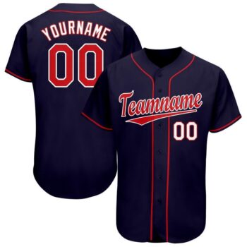 Custom Navy Red White Baseball Jersey