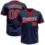 Custom Navy Red White Two Button Unisex Softball Jersey