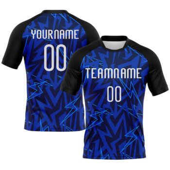 Custom Navy Thunder Blue Black Lightning Sublimation Volleyball Uniform Jersey