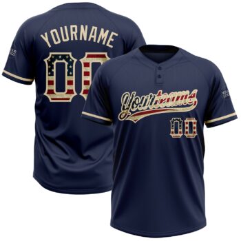 Custom Navy Vintage Usa Flag City Cream Two Button Unisex Softball Jersey