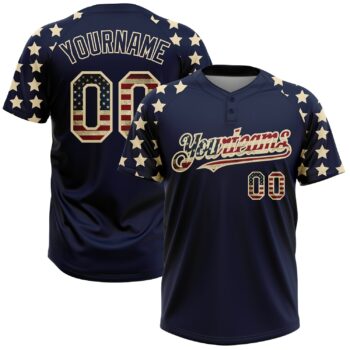 Custom Navy Vintage Usa Flag Cream 3d American Flag Fashion Two Button Unisex Softball Jersey