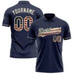 Custom Navy Vintage Usa Flag Cream Performance Vapor Golf Polo Shirt