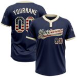 Custom Navy Vintage Usa Flag Cream Two Button Unisex Softball Jersey